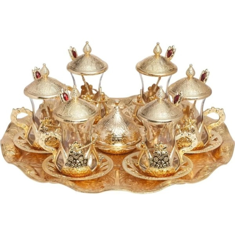 KT Home Çay Seti Osmanlı Motifli Kaşıklı Çay Sunum Seti Türk Çay Bardağı Seti Geleneksel Türk Motifleri 6 Lı - Gold Oto Boyaları Fiyatı