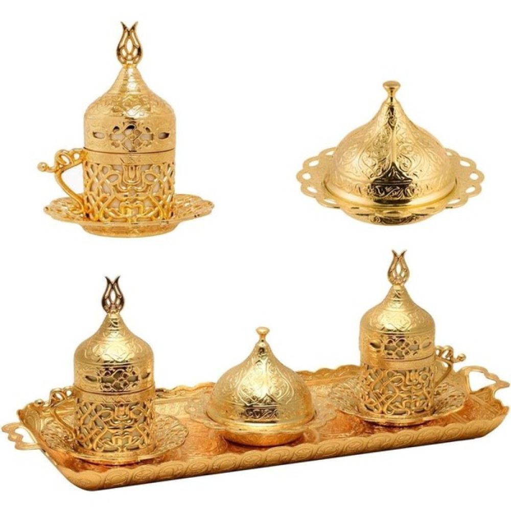 KT Home Kahve Sunum Seti Kahve Fincanı 2 Kişilik Takım Türk Kahvesi Fincan Osmanlı Usulü Fincan Zamak Acrl - Gold Fincan / Bardak / Kahve Takımı Fiyatı