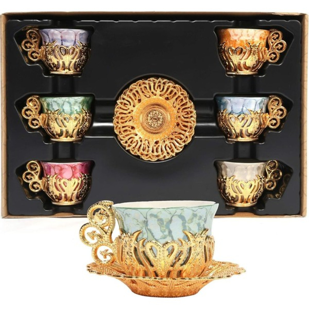 KT Home Türk Kahvesi Sunum Seti Metal Kahve Fincan Takımı Kahve Fincanı Kahvesi Espresso Fincanı Porselen - Gold Fincan / Bardak / Kahve Takımı Fiyatı