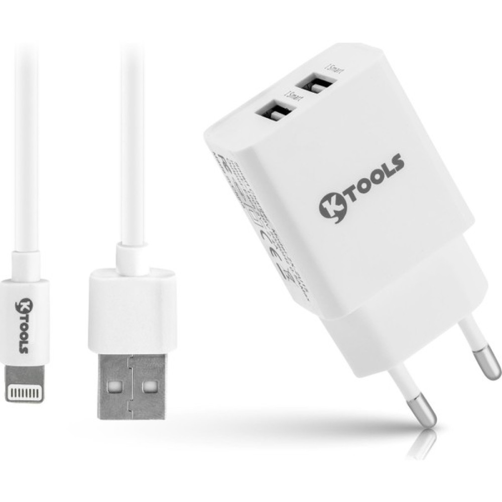 Ktools Life Çift Giriş Şarz Cihazı 2.4A 12W Hızlı Şarj Adaptör ve Lightning Kablo Cep Telefonu Şarj Cihazı Fiyatı