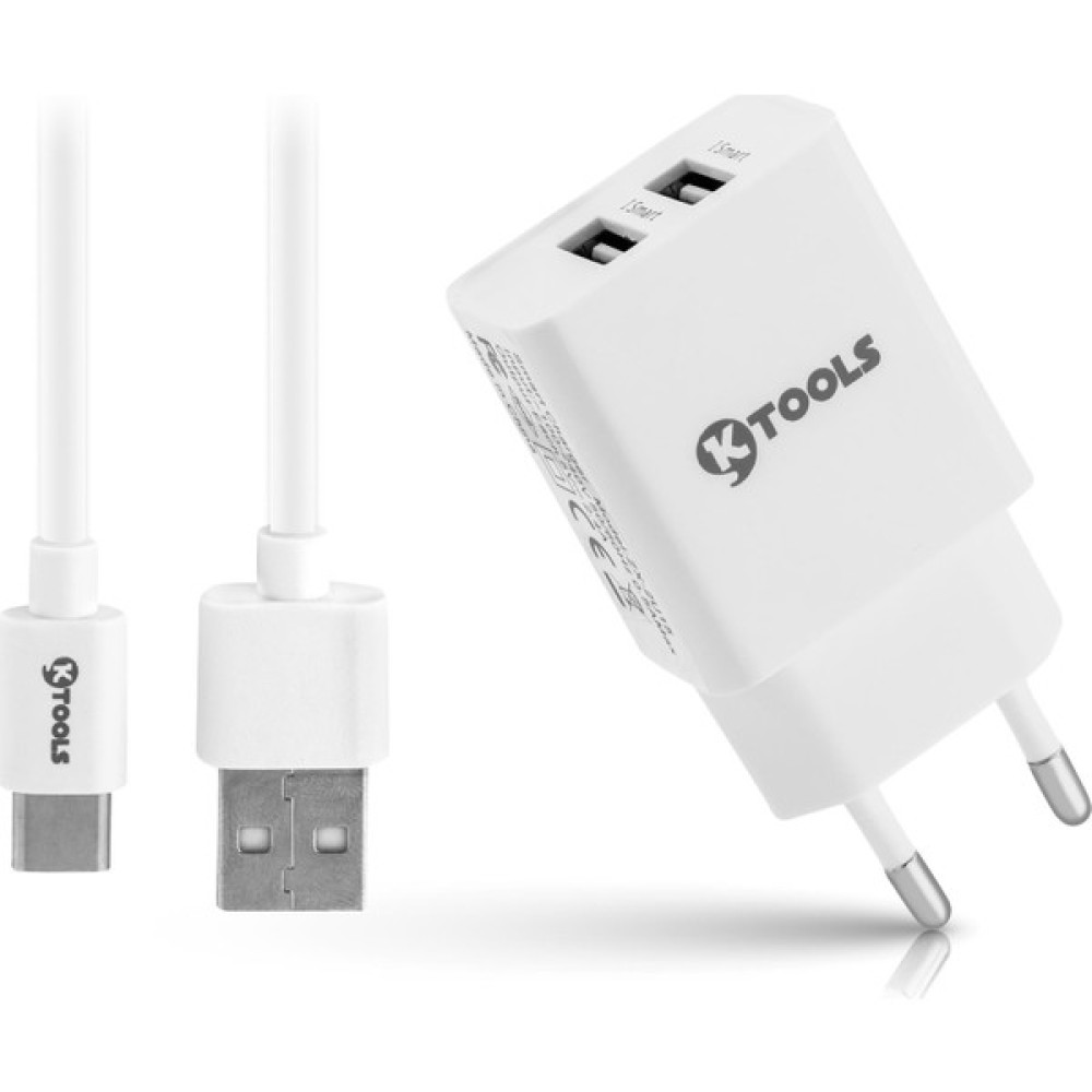 Ktools Life Çift Seyahat Şarj Cihazı 2.4A 12W Hızlı Şarj Adaptör ve Type-C Kablo Cep Telefonu Şarj Cihazı Fiyatı