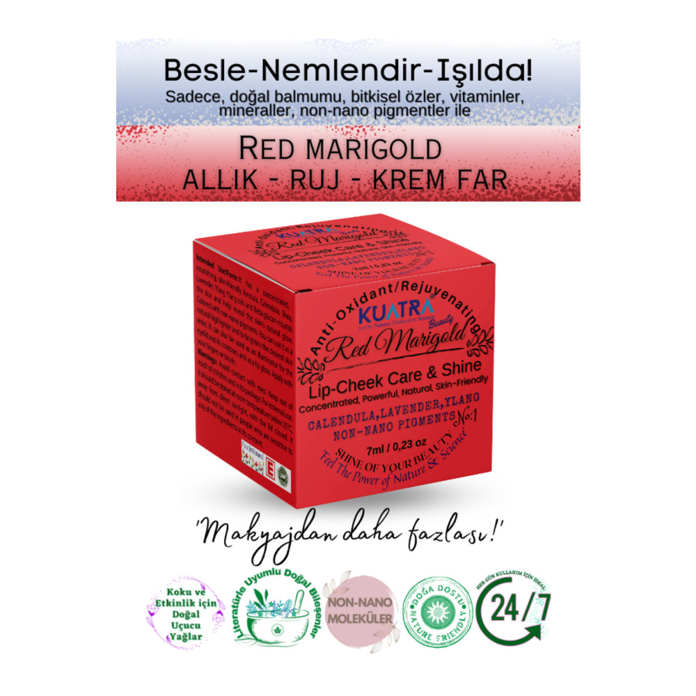 KUATRA Red Marigold Nemlendirici - Antioksidan Işıltı Veren Balm (DOĞAL İÇERİKLİ RUJ- ALLIK-GÖZ FARI) Rujlar & Dudak Parlatıcıları Fiyatı