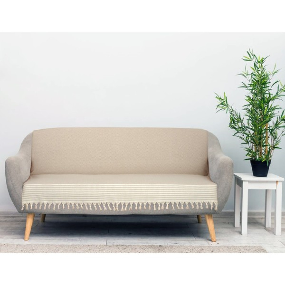 Kubal Home Bej Koltuk Örtüsü Buldan Bezi Kara Tezgah Dokuma El Bağlama 180 x 220 Koltuk Şalı Kanepe Berjer Örtüsü - 170 x 220 cm Koltuk & Kanepe Örtüsü Fiyatı