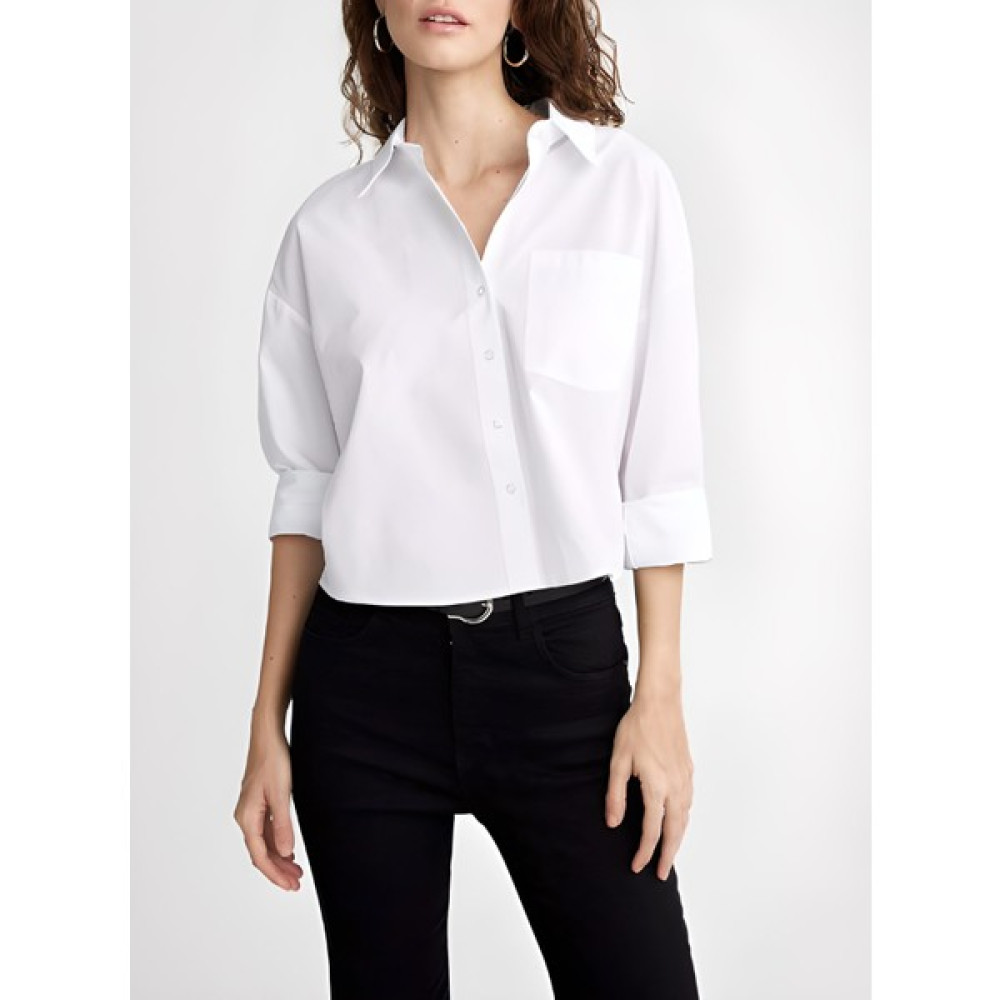 Kübra tekstil Crop Gömlek Yaka Patlı Poplin Uzun Kollu %100 Pamuk Gömlek Kadın Gömlek Fiyatı