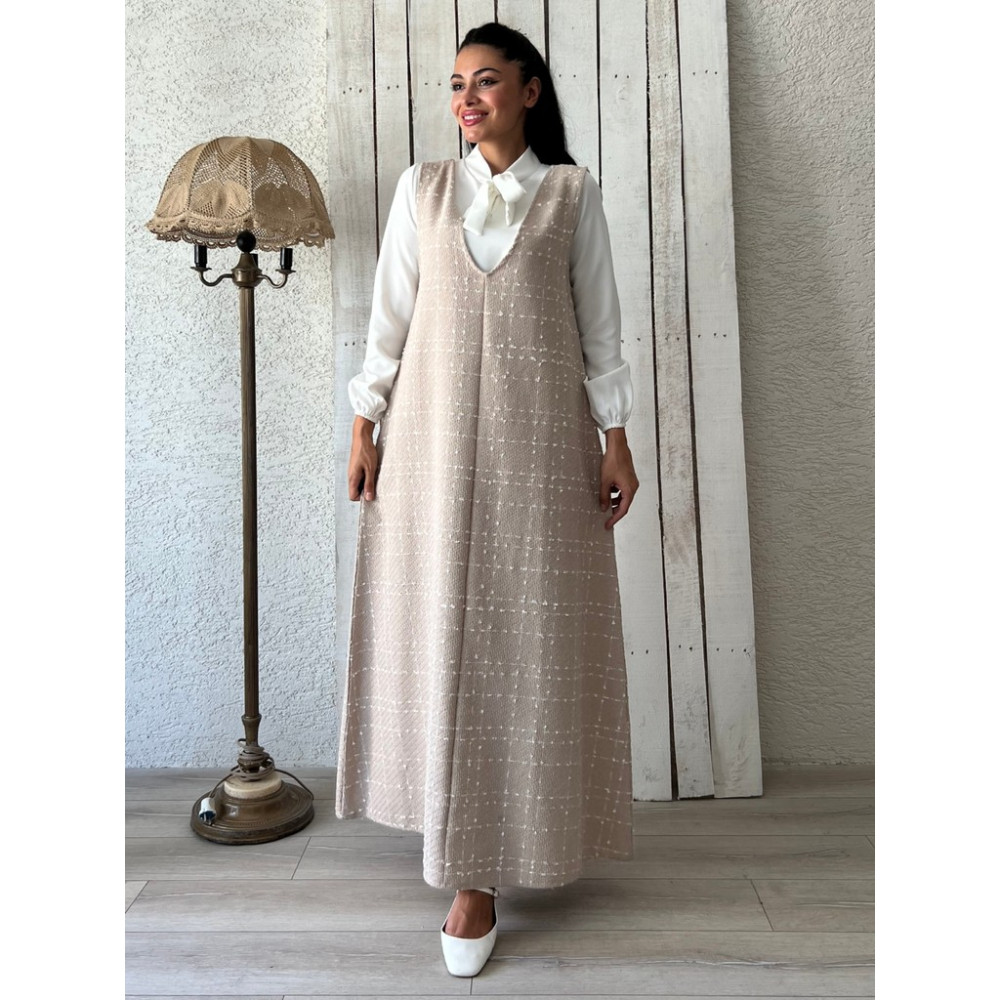 Küçüğüm Butik Bej Rengi Tüvit A-Kesim Jile Elbise Elbise Fiyatı