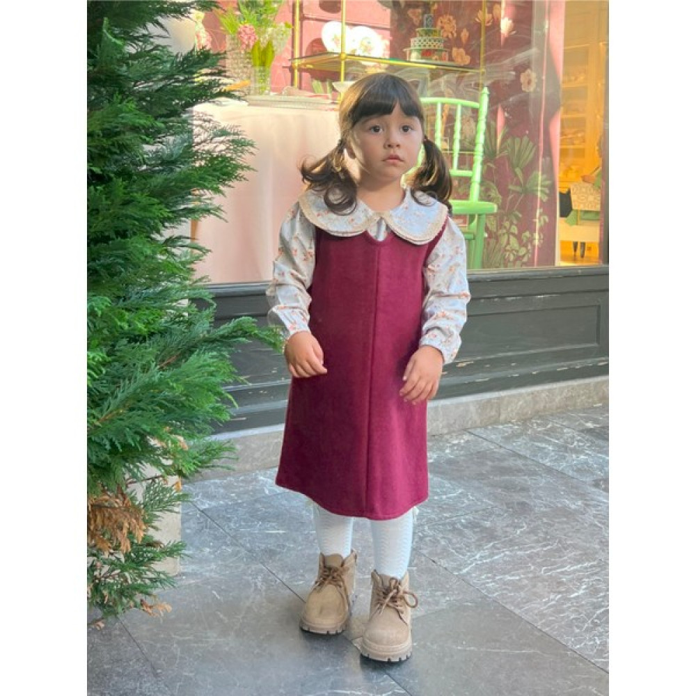 Küçüğüm Butik Bordo Kaşe Kız Çocuk Kışlık V Yaka Jile Elbise Kız Çocuk Elbise Fiyatı