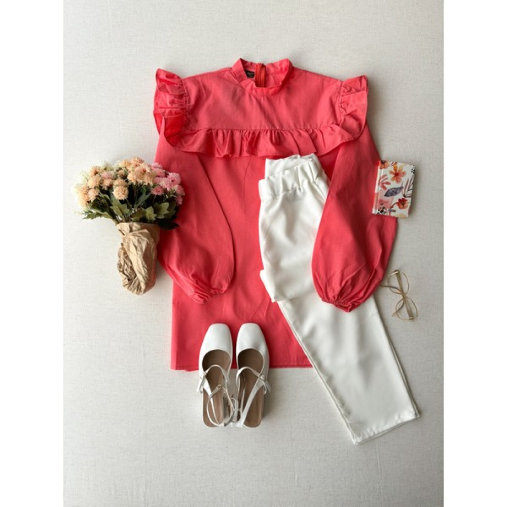 Küçüğüm Butik Kadın Omuzdan Fırfırlı Poplin Tunik Bluz Fiyatı