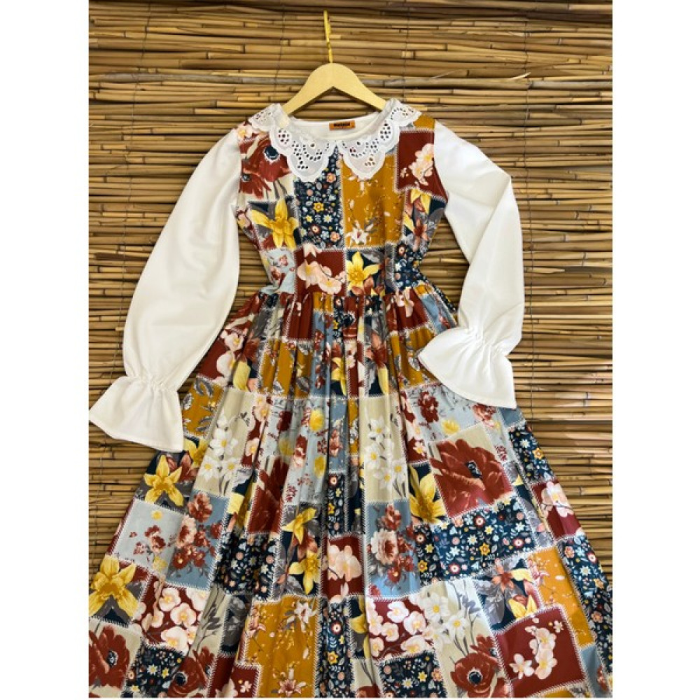 Küçüğüm Butik Kahve Otantik Kolsuz Yaka Detaylı Poplin Elbise ve Krep Bluz Elbise Fiyatı