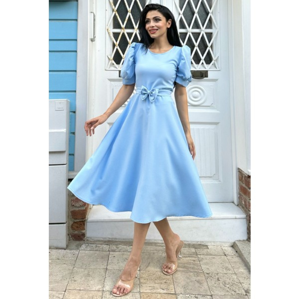 Küçüğüm Butik Karpuz Kol Kloş Midi Boy Krep Elbise Elbise Fiyatı