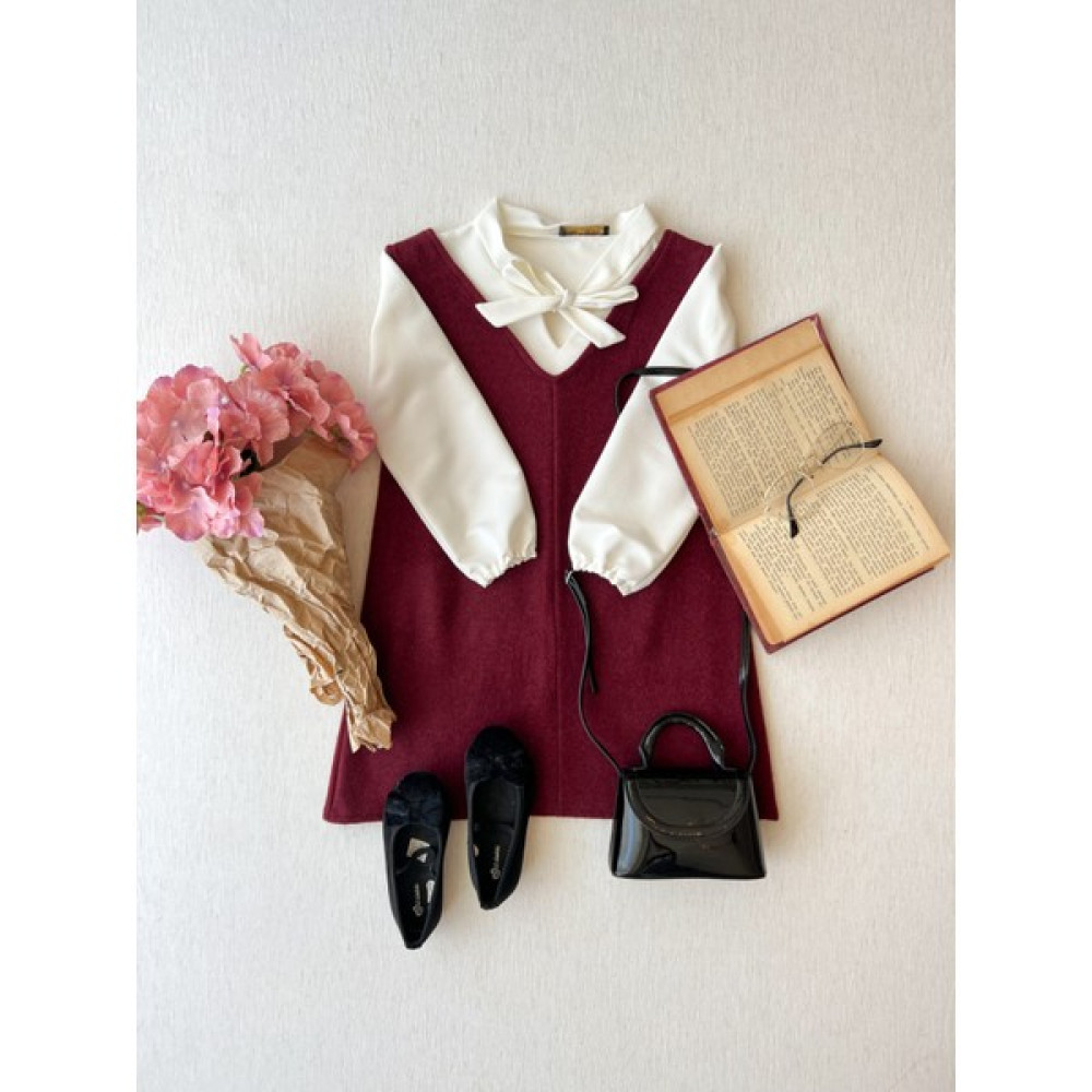 Küçüğüm Butik Kışlık Kaşe V Yaka Bordo Jile Kız Elbise Kız Çocuk Elbise Fiyatı