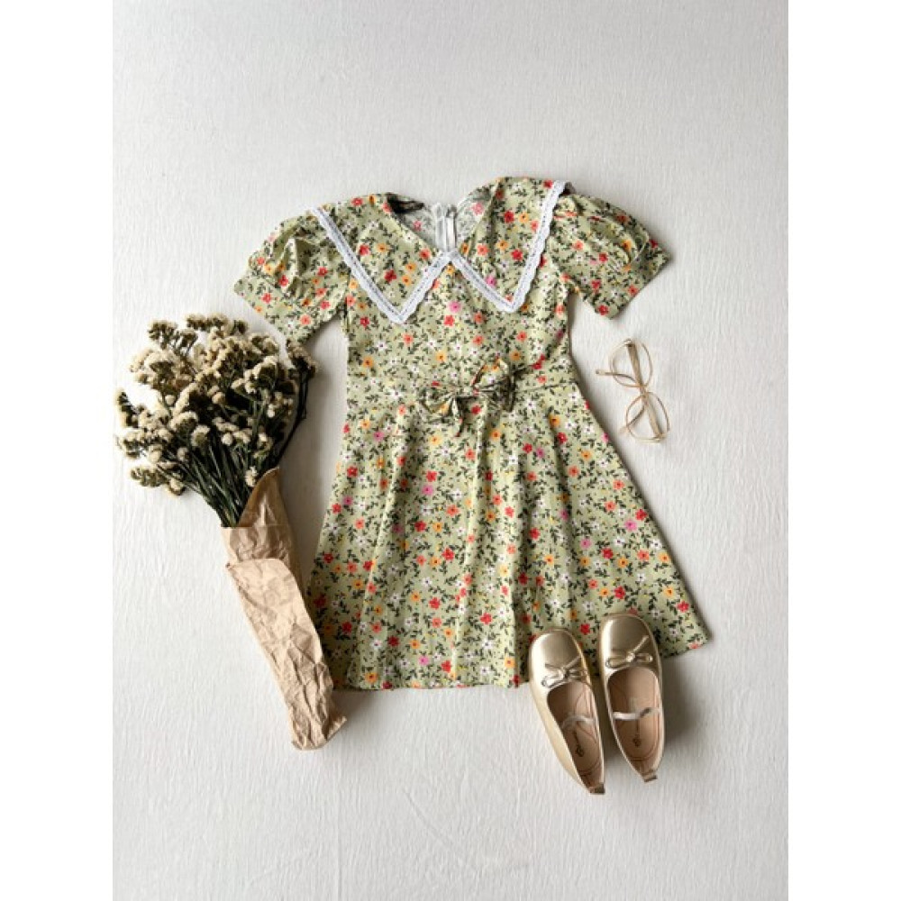 Küçüğüm Butik Kız Çocuk Renkli Çiçekli Yakalı Poplin Kloş Elbise Kız Çocuk Elbise Fiyatı