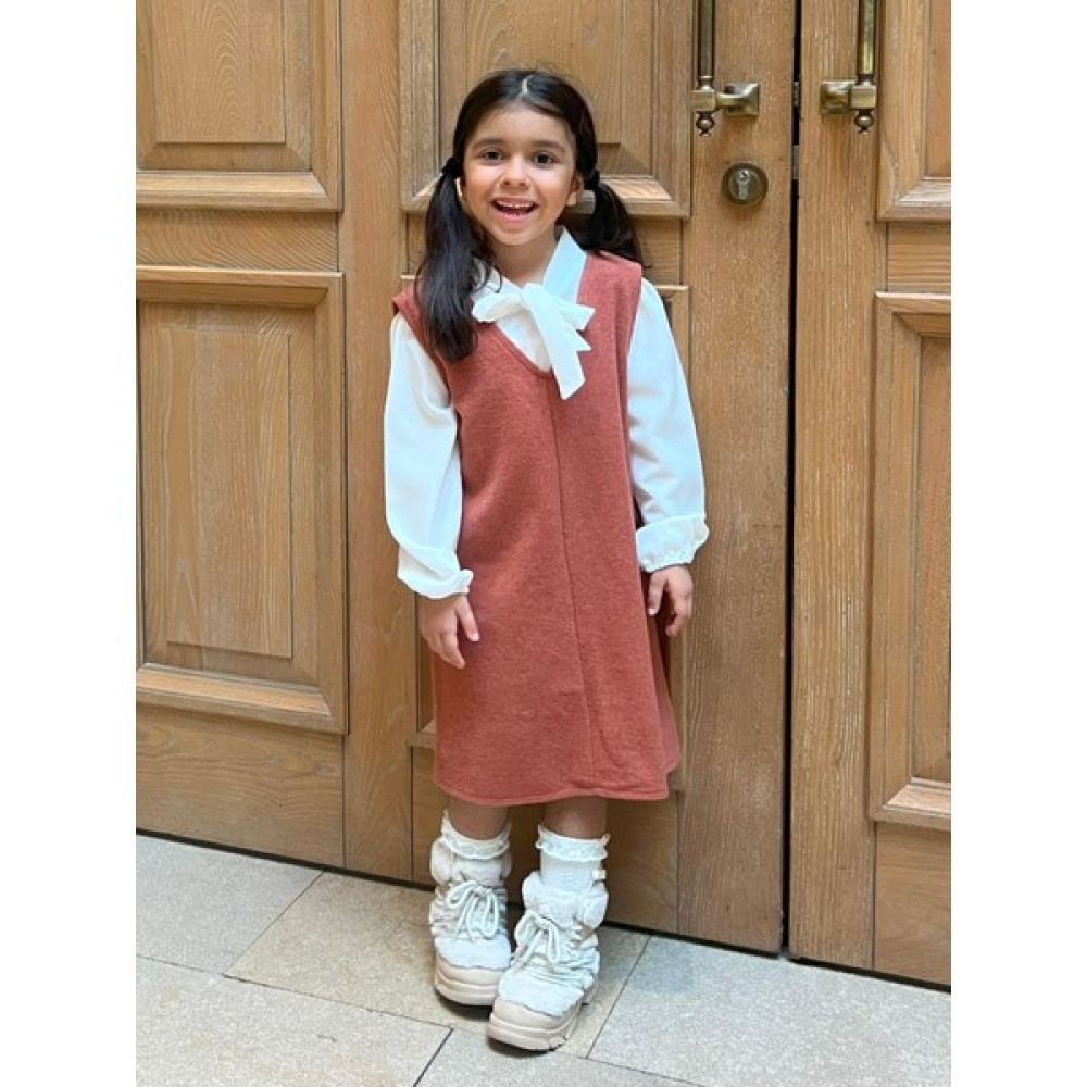 Küçüğüm Butik Küçüğüm Butik Somon Kaşe Kız Çocuk Kışlık V Yaka Jile Elbise Kız Çocuk Elbise Fiyatı