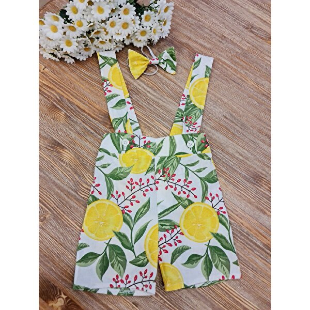 Küçüğüm Butik Limon Desenli Salopet ve Papyon Erkek Çocuk Pantolon Fiyatı