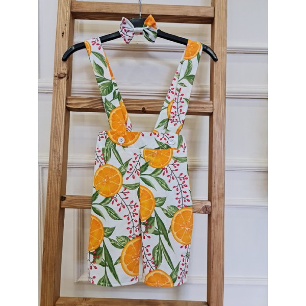 Küçüğüm Butik Portakal Desenli Salopet ve Papyon Erkek Çocuk Pantolon Fiyatı