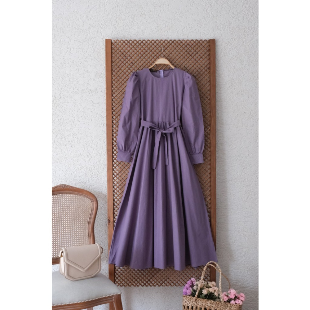 Küçüğüm Butik Tesettür Lila Poplin Kloş Elbise Elbise Fiyatı