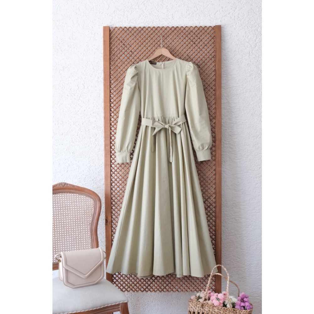 Küçüğüm Butik Tesettür Soft Açık Yeşil Poplin Kloş Elbise Elbise Fiyatı