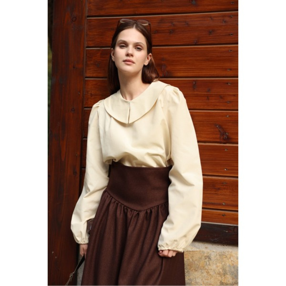 Küçüğüm Butik Vintage Krem Rengi Bebe Yaka Poplin Bluz Bluz Fiyatı