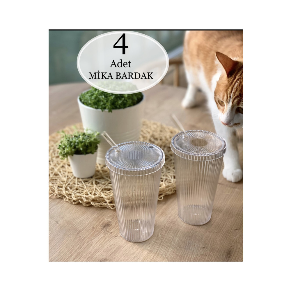 KÜÇÜK EW Mika 4 Adet 600 Ml Mika Kapaklı Pipetli Origami Stil Mika Bardak | Sunum Bardağı Meşrubat Bardağı Fincan / Bardak / Kahve Takımı Fiyatı
