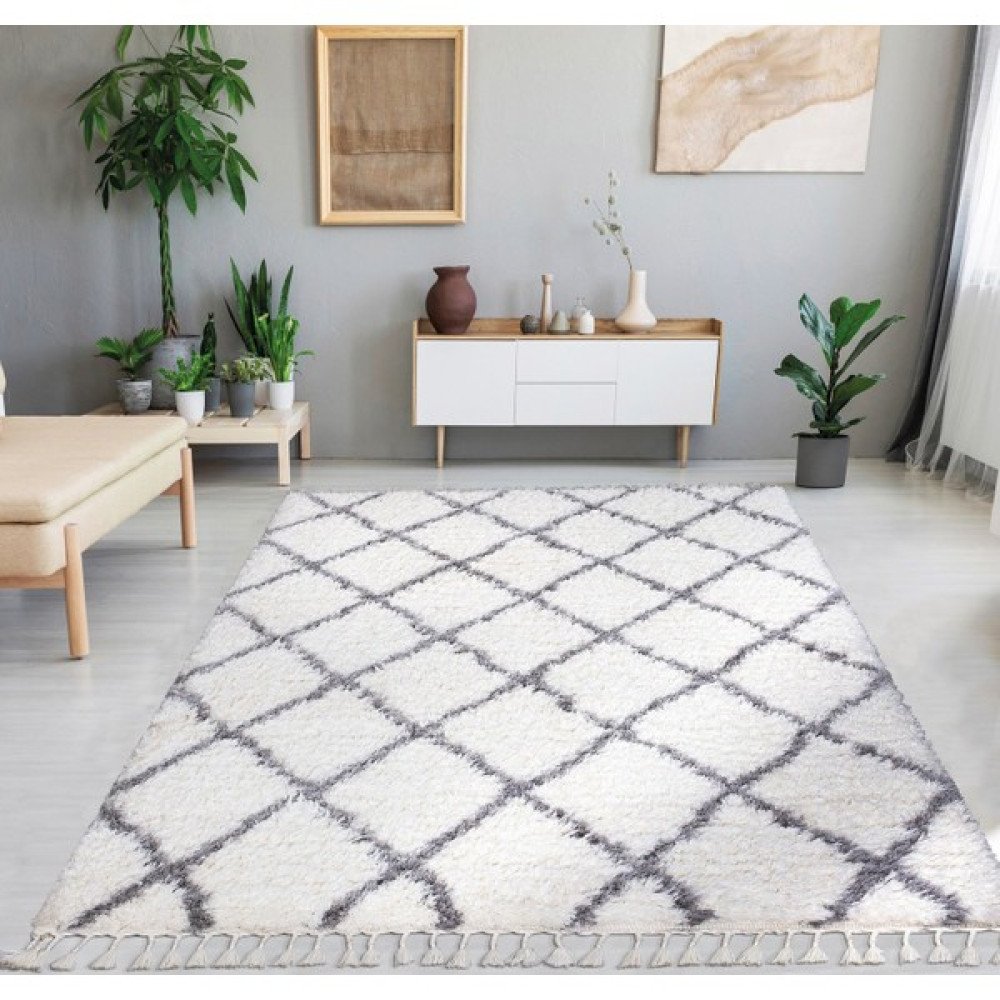 Kuga Halı Gri Beyaz Ekose Post Halı 80 x 150 cm - Gri - Beyaz Ev Tekstili Fiyatı