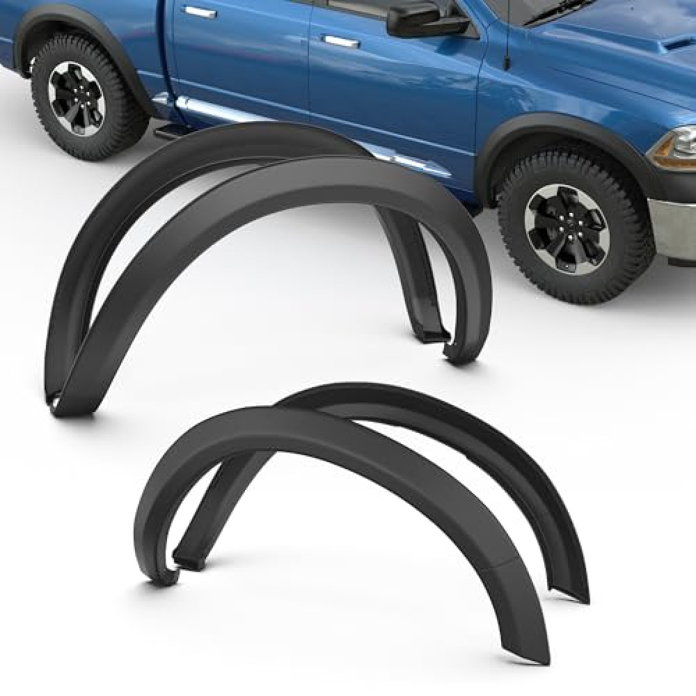 KUIPERAUTO OE Factory Fender Flares Compatible for 2009-2018 Dodge Ram 1500/2019-2022 1500 Classic (Not for R/T, Rebel Models) Smooth Black Paintable Wheel Flare Front Rear 4PCS