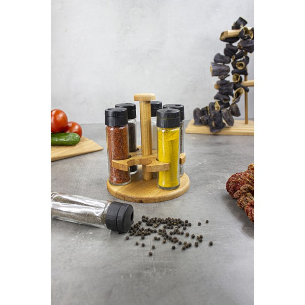 Kukiwood Ginger Ahşap Stantlı Yuvarlak Baharatlık Seti 6'lı Baharat Setleri & Baharatlıklar Fiyatı