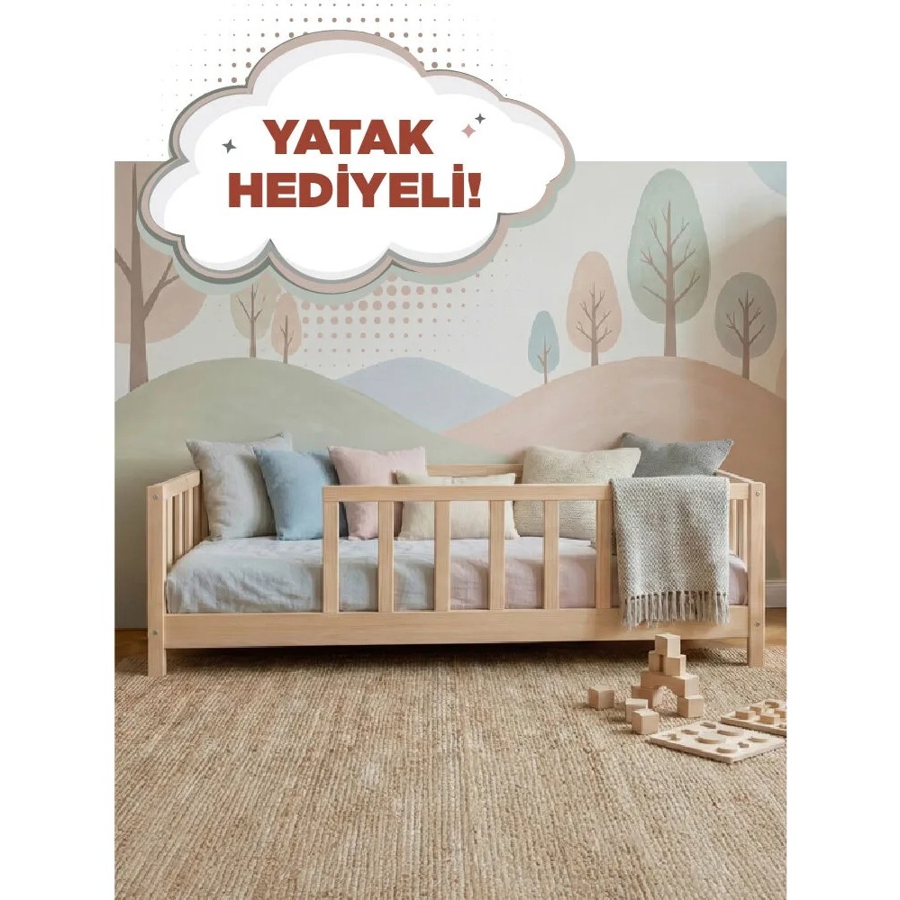 Kukka KFB610 Doğal Ahşap Montessori Çocuk Karyolası – 80X160 cm Yer Yatağı, Kenar Korumalı, Masif Çam - 80 X 160 Diğer Fiyatı