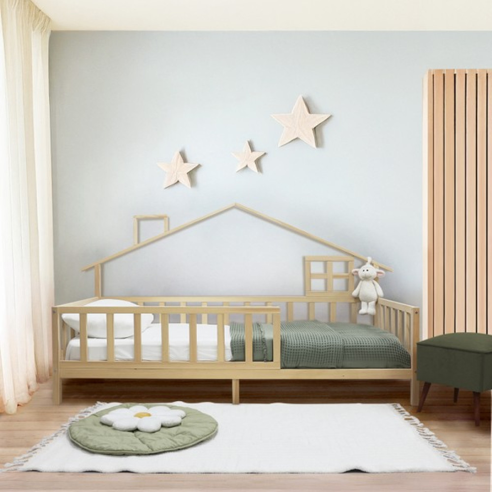 Kukka KFB621 Ahşap Çatılı Yer Yatağı – Iskandinav Tarzı Montessori Yatak, 90X200 cm - 90 x 200 cm Karyola Fiyatı