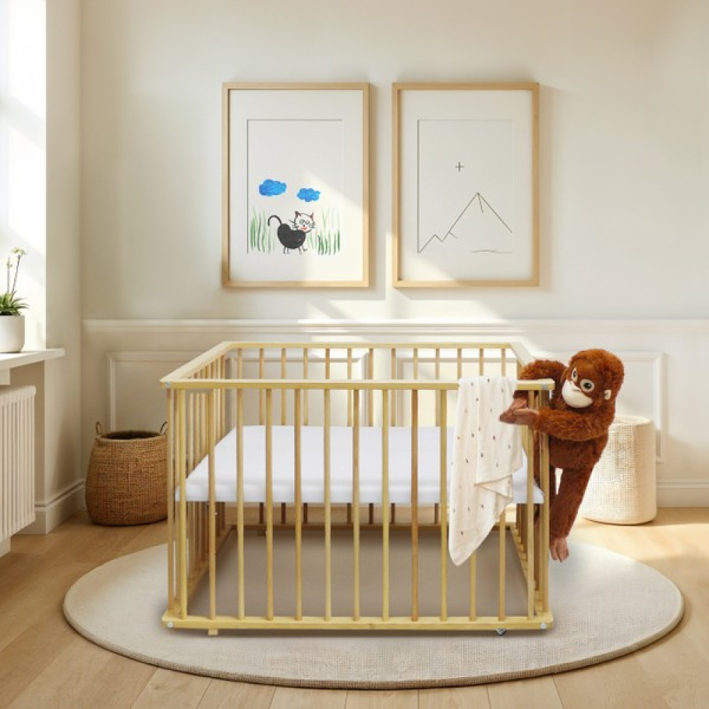 Kukka NTR510 - 3 Kademe Oyun Parkı - Tekerlek ve Padli 100X80 cm - Ahşap Park Yatak / Oyun Parkı Fiyatı