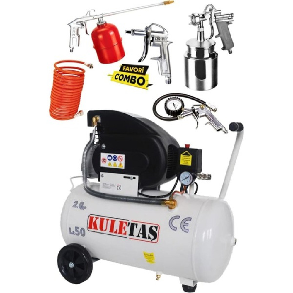 Kuletaş 2201 - 2400 Watt 50 Litre Yağlı Sesli Hava Kompresörü 8 Bar ve Havalı Alet Seti 5 Parça 600-650 50 Oto Boyaları Fiyatı