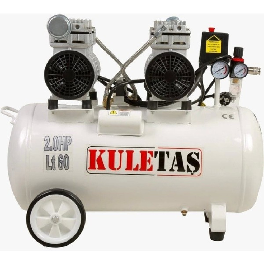 Kuletaş Süper Sessiz Yağsız Kompresör 60 Litre Çift Motor 2 Hp Hava Kompresörü Fiyatı