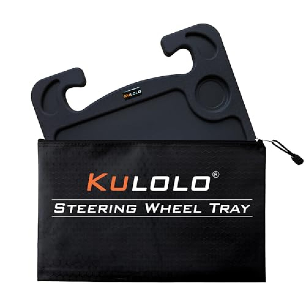 KULOLO Steering Wheel Tray Desk with Cup Holder & Pen Slot,ABS Car Table for Eating/Working/Laptop,Universal Fit Car/SUV/Pickup/Rvs,Portable Bag Included(Black)
