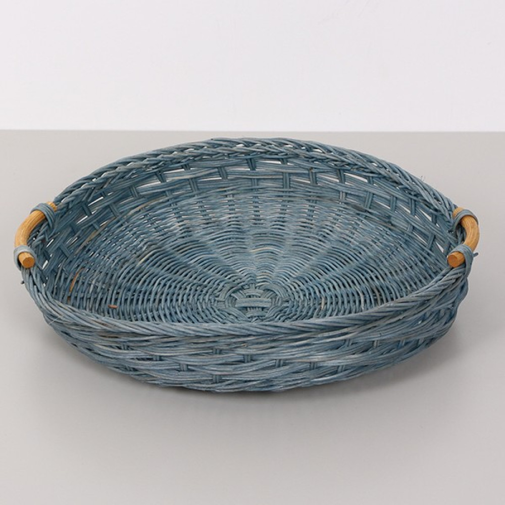 Kulplu Gri Rattan Tepsi, Tasarım Kahve Çay Sunum Tepsisi, Dekoratif Yuvarlak Hasır Tepsi 35x7cm Servis Tepsisi Fiyatı