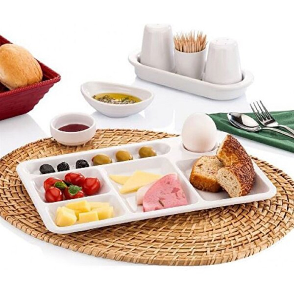 Külsan Thermoset 6 Bölmeli Kahvaltılık Self Servis Tepsi 28X18.5 cm - Beyaz Kahvaltı Takımı Fiyatı