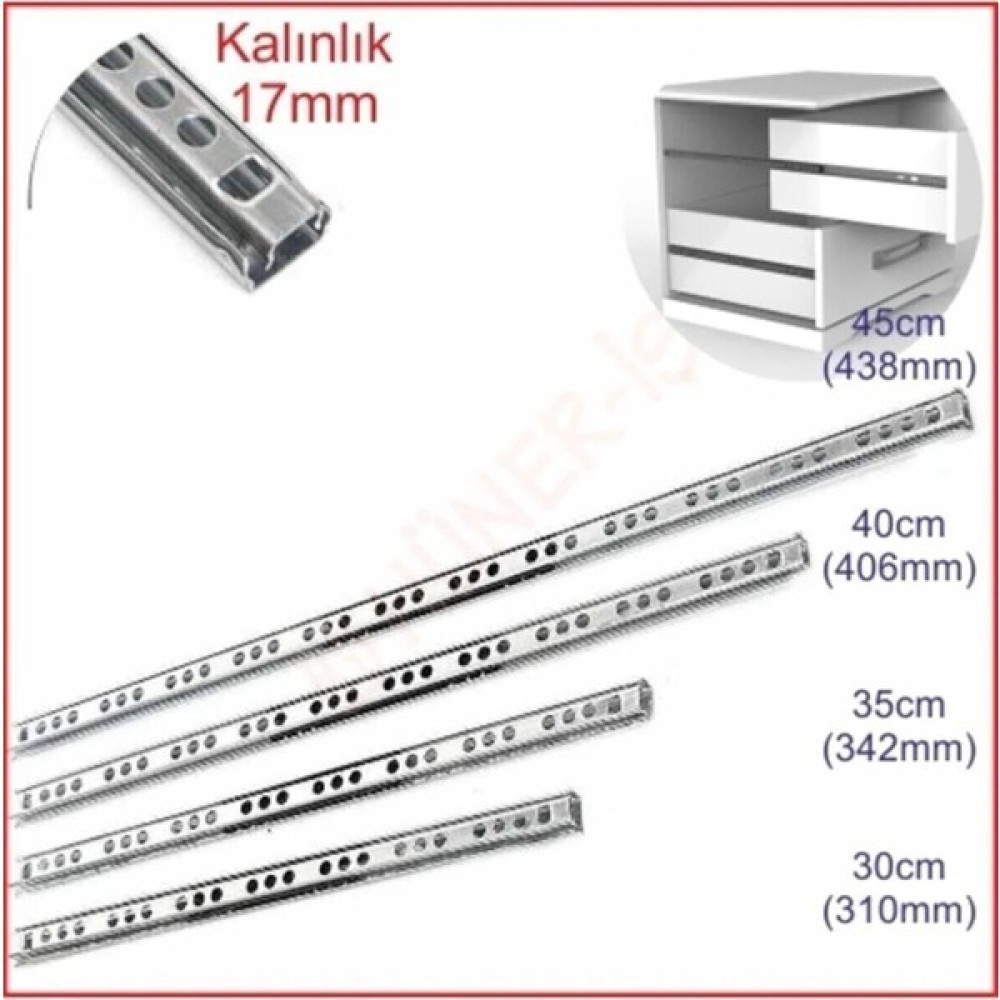 Kulvar AVM 17 Mm Çekmece Rayı Çekmece Kızağı - 35CM Nalburiye & Hırdavat Fiyatı