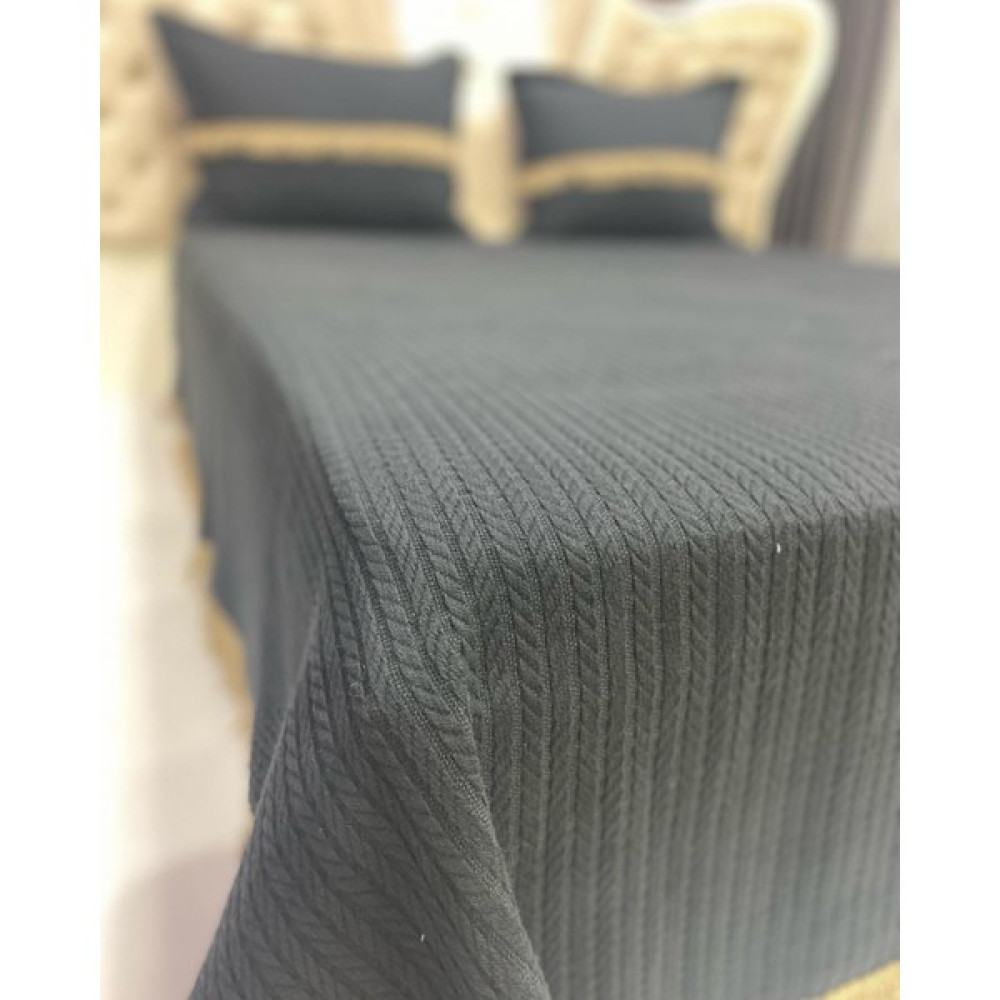 Kumru Çeyiz %100 Pamuk Şönil Püsküllü Örgü Pike Takımı Yatak Örtüsü Çift Kişilik 240X260 - Siyah - Cappuccino Pike & Pike Takımı Fiyatı