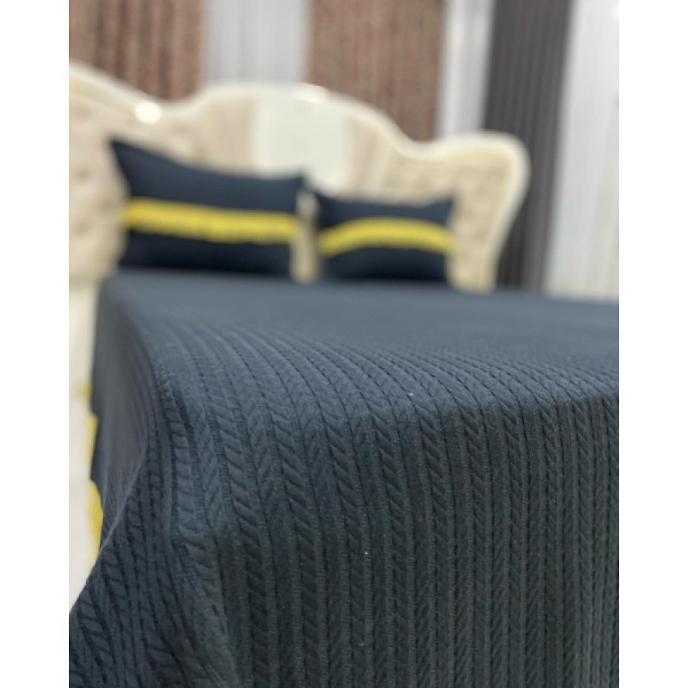 Kumru Çeyiz %100 Pamuk Şönil Püsküllü Örgü Pike Takımı Yatak Örtüsü Çift Kişilik 240X260 - Siyah - Gold Pike & Pike Takımı Fiyatı