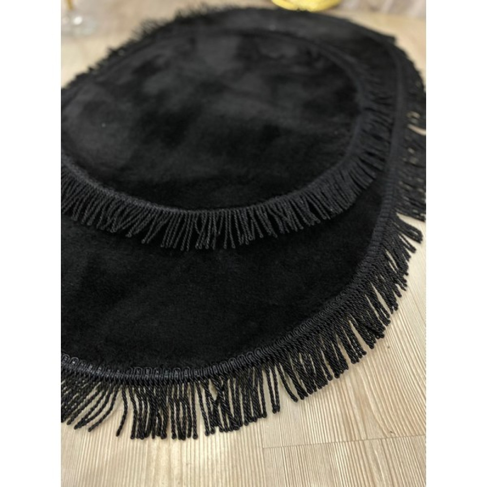 Kumru Çeyiz 2'li Banyo Paspası Seti Kaymaz Dot Tabanlı Saçaklı Püsküllü Klozet Takımı - Siyah - 60 x 100 cm Klozet Takımı Fiyatı