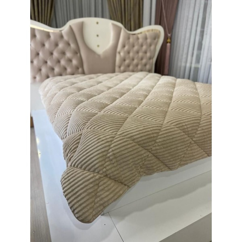 Kumru Çeyiz Pamuk Polyester Peluş Çift Taraflı Yorgan Çift Kişilik 195X215 - 0019 Bej - 195 x 215 cm Yorgan Fiyatı