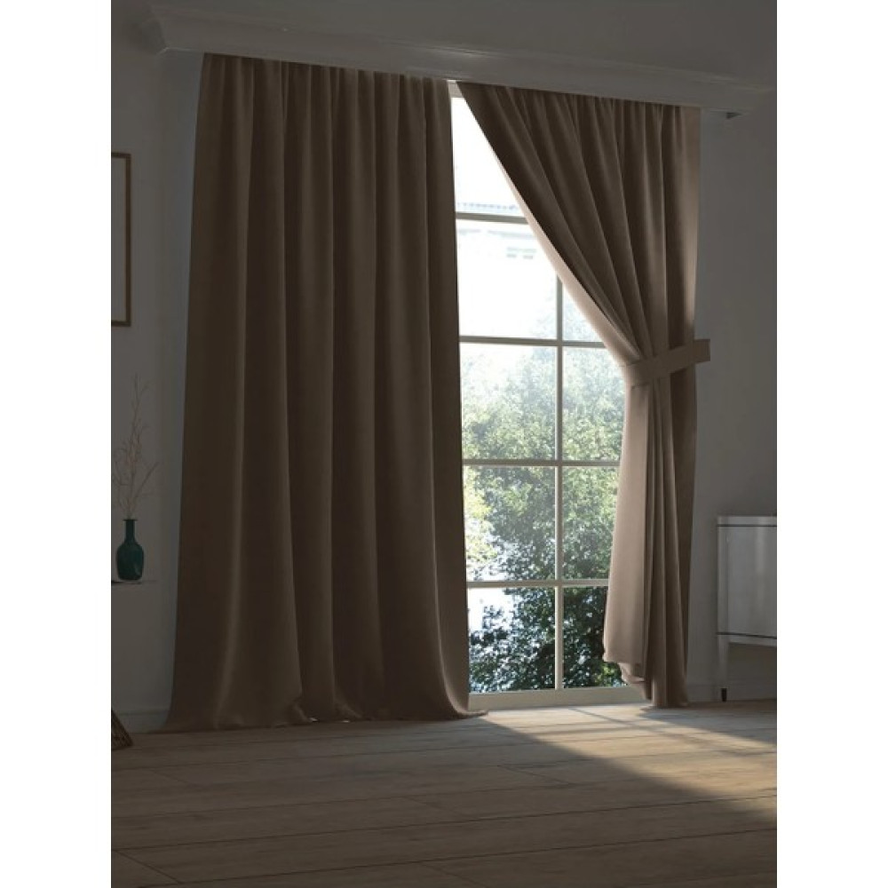 Kumru Çeyiz Rona Series Modern Yüksek Kaliteli Kum Beji Karartma Blackout Fon Perde Ekstrafor Büzgülü Tek Kanat - 250 x 250 cm Fon Perde Fiyatı