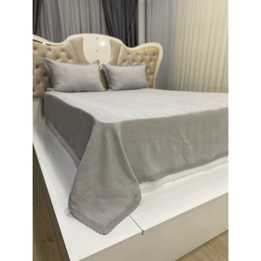 Kumru Çift Kişilik Yazlık Pamuklu Dantelli Pike Takımı 240X260 - Gri - 650 Pike & Pike Takımı Fiyatı