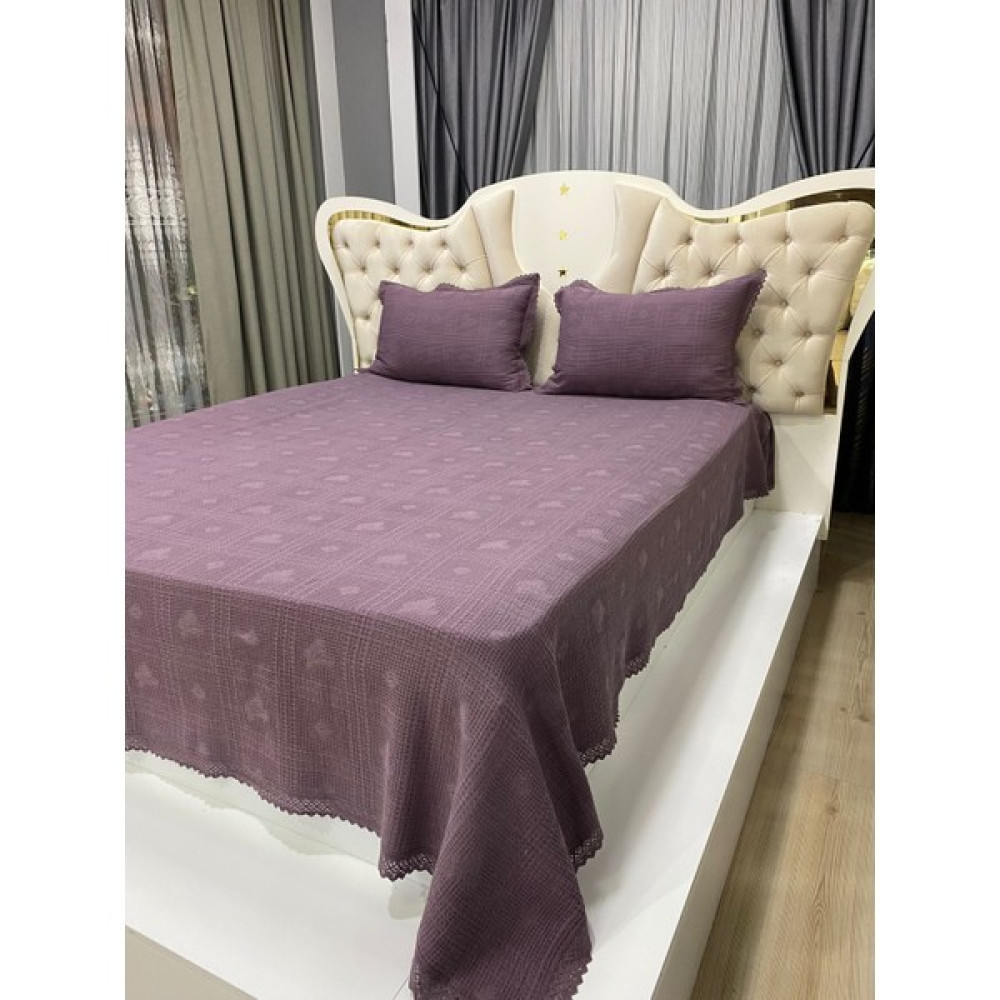 Kumru Çift Kişilik Yazlık Pamuklu Dantelli Pike Takımı 240X260 - Mürdüm - 650 Pike & Pike Takımı Fiyatı
