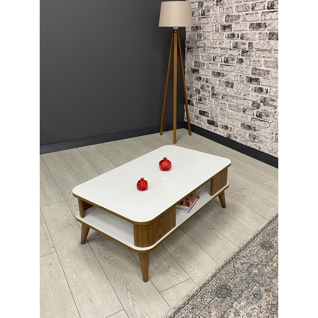 Kumsal Oval Kenar 100* 60 Orta Sehpa Beyaz-Ceviz - Beyaz - Ceviz Orta Sehpa Fiyatı