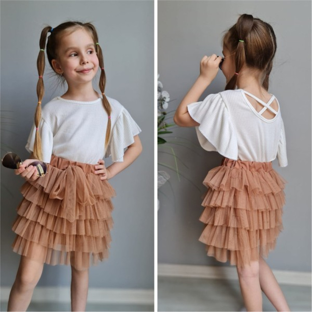 Kumsal's Kids Boutique Kahverengi Tütü Etek, Beyaz Tişört Ikili Takım Kız Çocuk Giyim Takımı Fiyatı