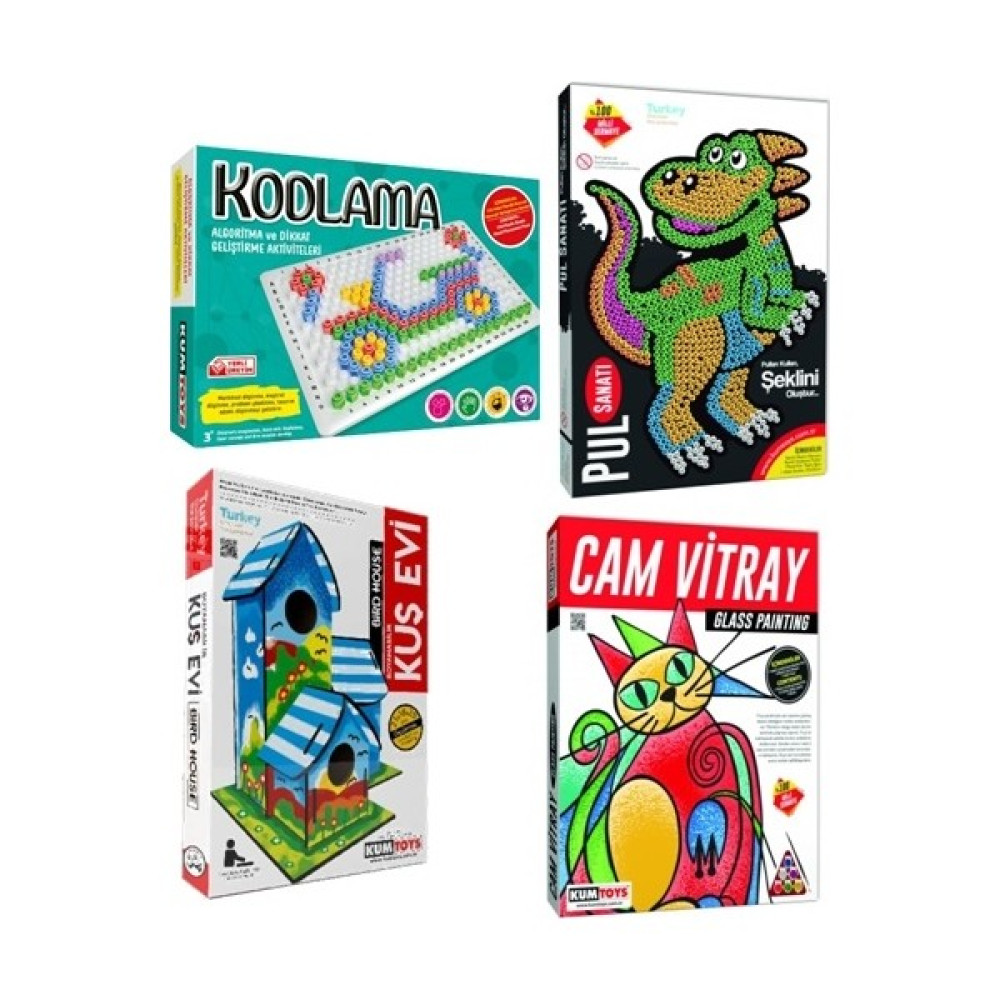 Kumtoys Kodlama + Pul Sanatı + Kuş Evi + Cam Vitray (4’lü Set) Eğitici Oyuncak Fiyatı