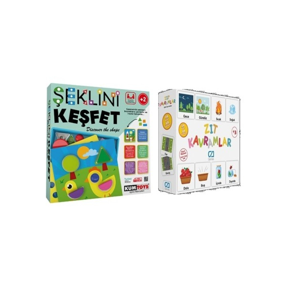 Kumtoys Şeklini Keşfet + Ca Zıt Kavramlar (2'li Oyun Seti) Eğitici Oyuncak Fiyatı