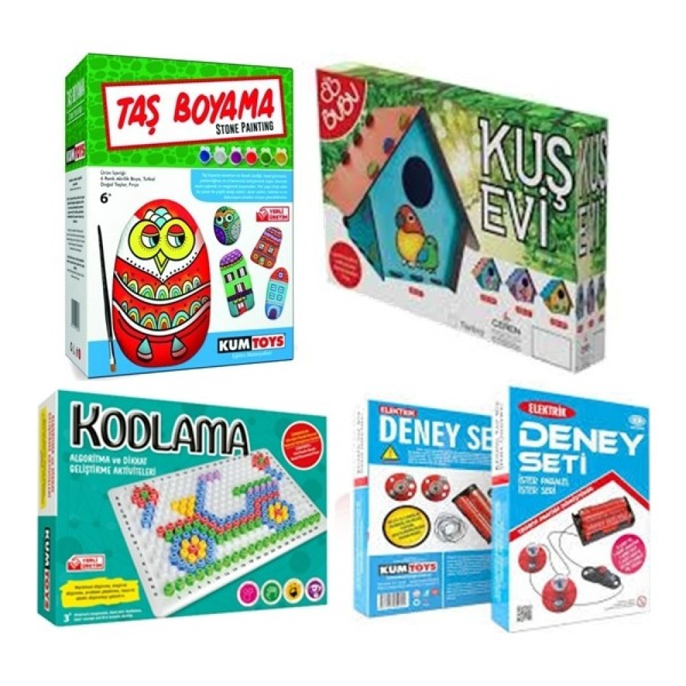 Kumtoys Taş Boyama + Kuş Evi + Kodlama + Deney Seti (4'lü Set) Eğitici Oyuncak Fiyatı