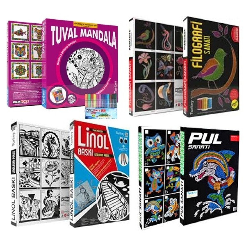 Kumtoys Tuval Mandala +Filografi Sanatı+Linol Baskı + Pul Sanatı (4'lü Set) Eğitici Oyuncak Fiyatı