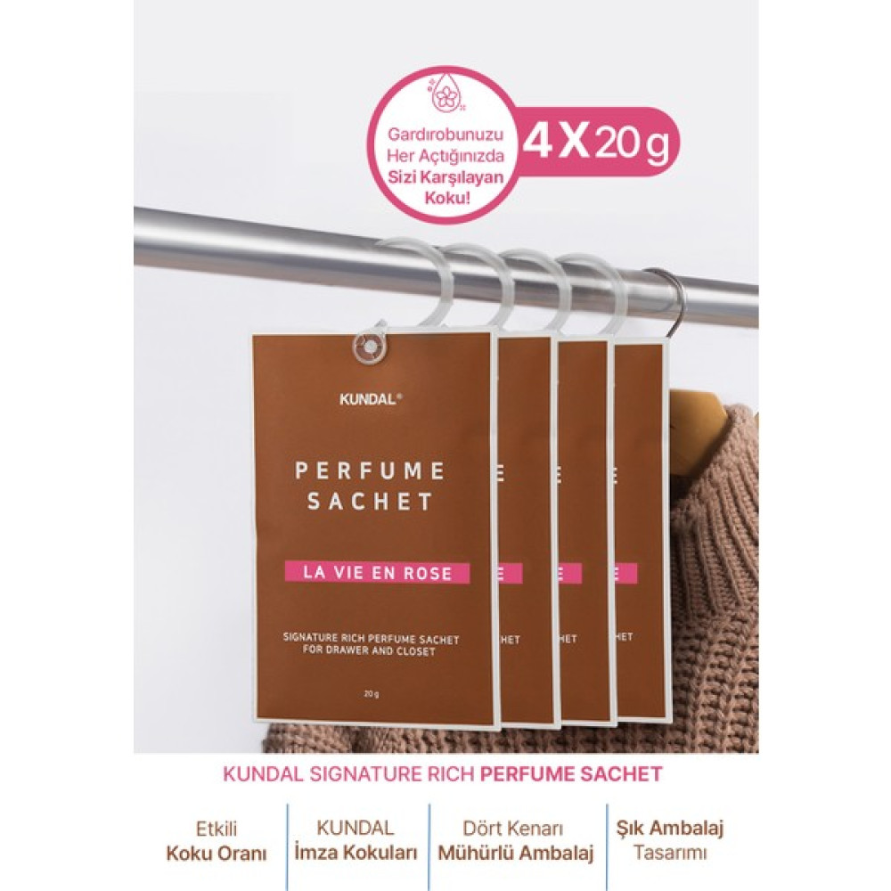 Kundal Dolap İçi Parfümlü Koku Kesesi KUNDAL Signature Rich Perfume Sachet 4Х20g (La Vie En Rose) Oda Kokusu Fiyatı