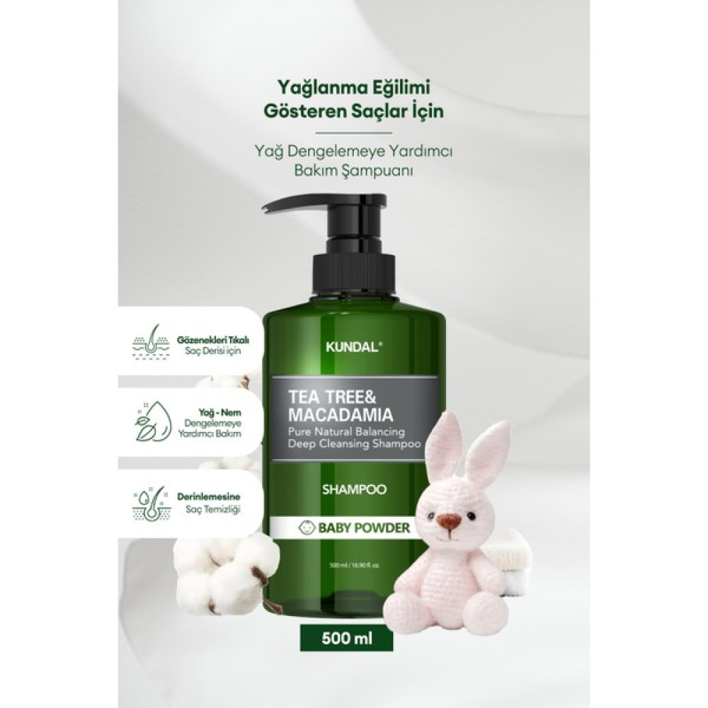 Kundal Sorunlu Saç Derisine Özel Şampuan KUNDAL Tea Tree & Macadamia Deep Cleansing Shampoo (Baby Powder) Şampuan ve Saç Kremi Fiyatı
