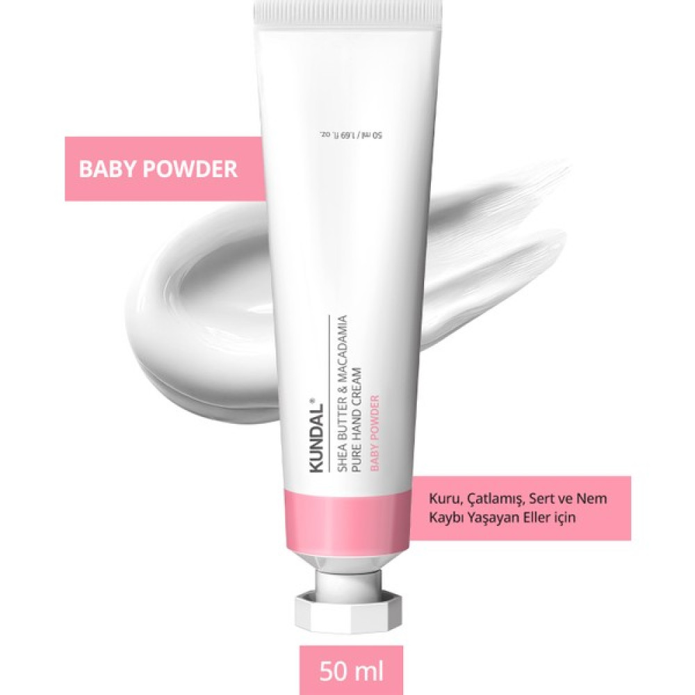 Kundal Yoğun Nem Veren Besleyici El Kremi KUNDAL Shea Butter & Macadamia Pure Hand Cream 50ml (Baby Powder) El Bakımı Fiyatı